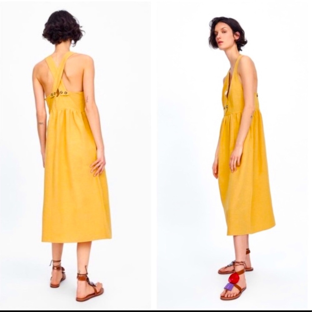 Zara Mustard Criss-Cross Midi Dress